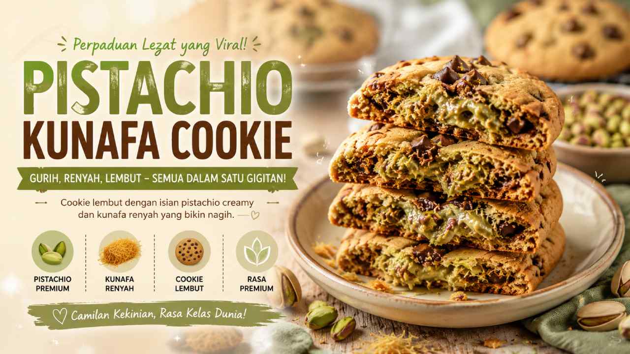Pistachio Kunafa Cookie Perpaduan Pistachio Gurih dan Kunafa Renyah yang Viral