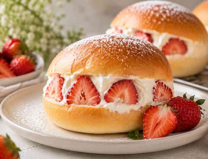Strawberry Milk Bun, Roti Lembut Berisi Krim Susu dan Stroberi Segar
